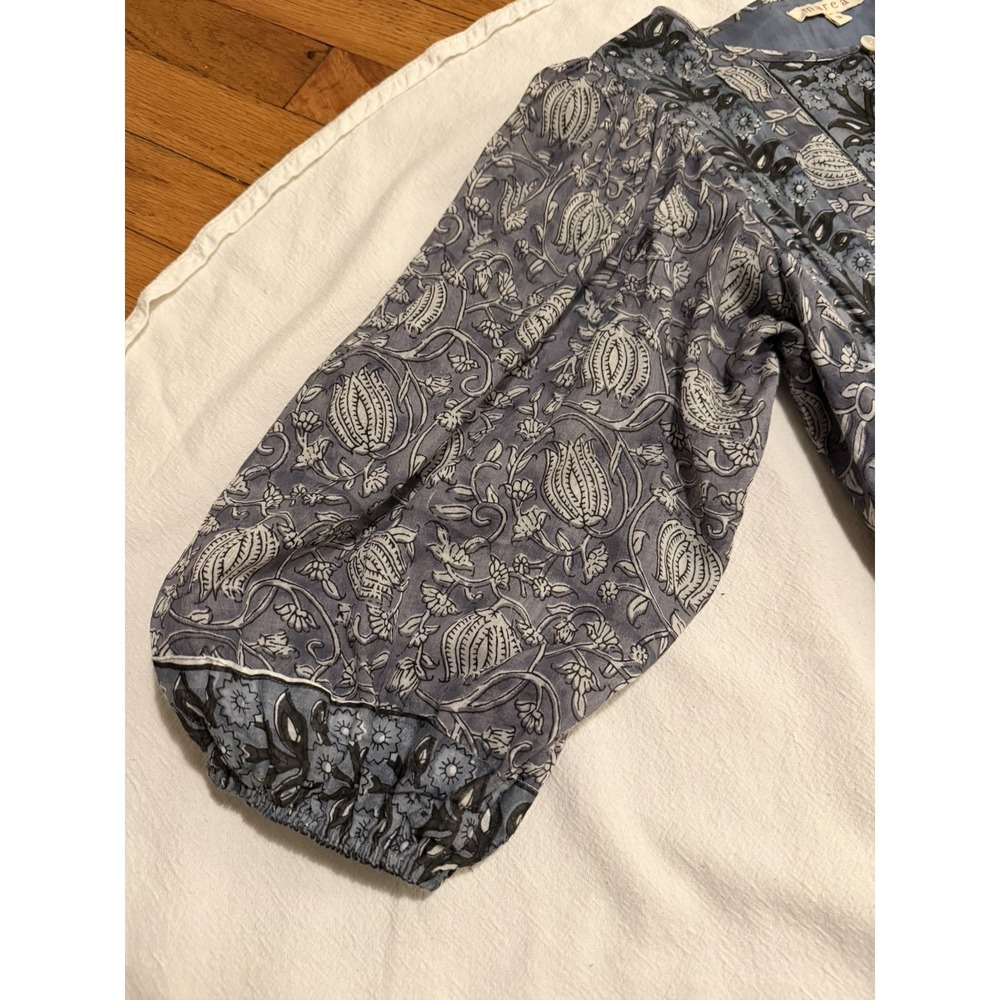 Marea by Liz Joy Womens Small Maxi Dress Dusty Blue Indian Block Print GUC - Picture 4 of 15